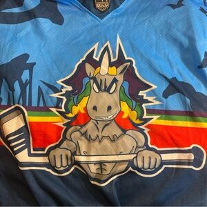 5ive Hole Unicorns Long Sleeve Hockey Jersey Men’s M #16 Lee Jersey Unique Rare